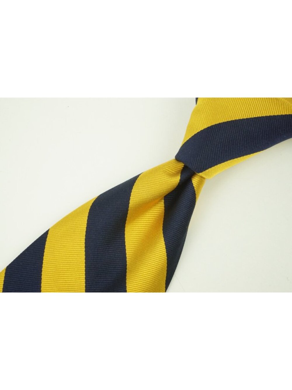 Polo Ralph Lauren Sunflower Yellow Navy Blue Striped Made by Hand Silk Tie